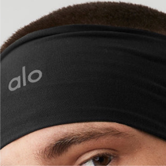 ALO Yoga Sleek Black Hairband With White Logo NEW main image 5